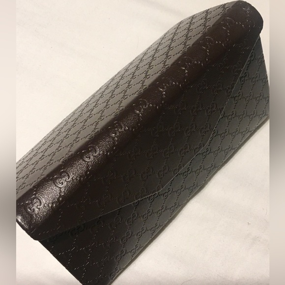 Gucci Triangle Logo Large Brown Leather Sunglass Case For Large Shades Triangle - Picture 1 of 16